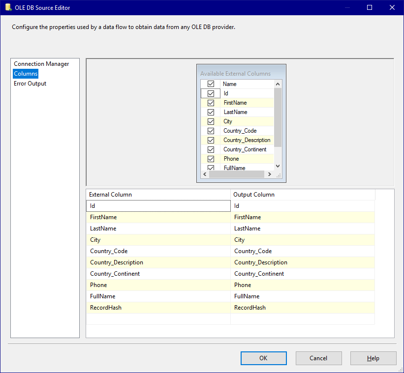 Output Source Columns