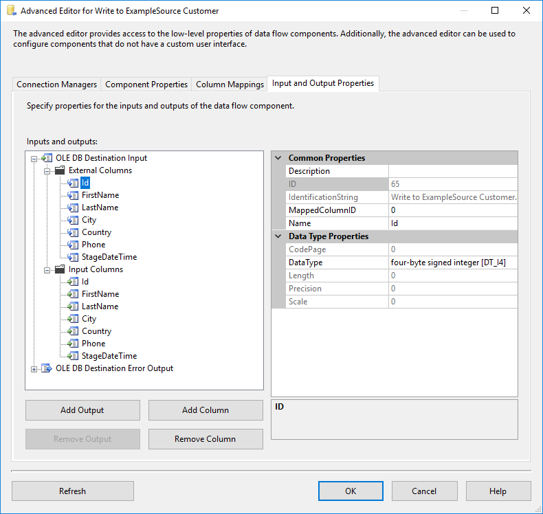 Output Destination Input and Output Properties