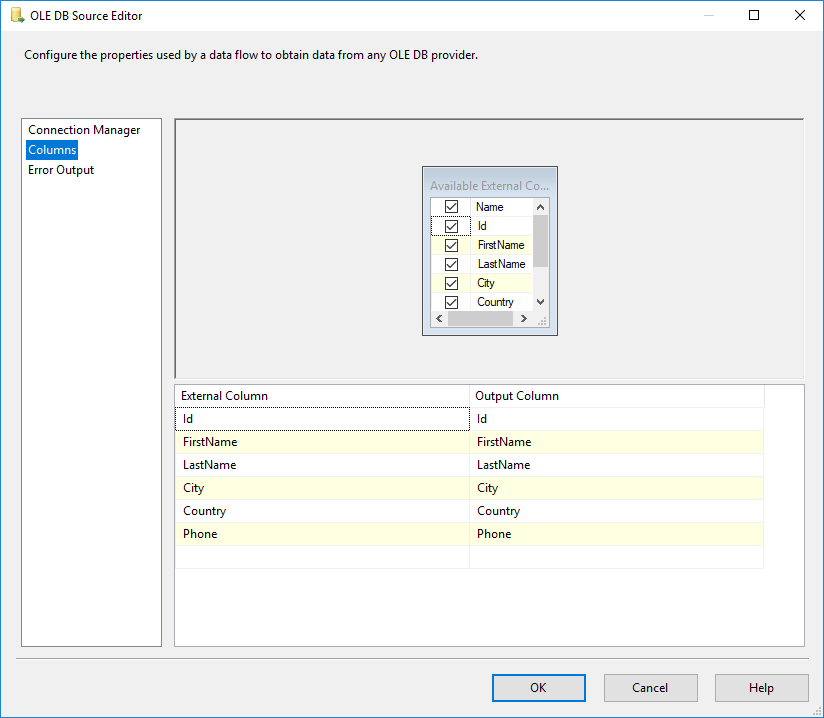 Output Source Columns